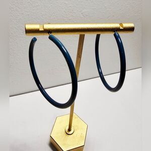 Navy Blue Minimalist Contemporary Casual Classic Tubal Blue Hoop Earrings